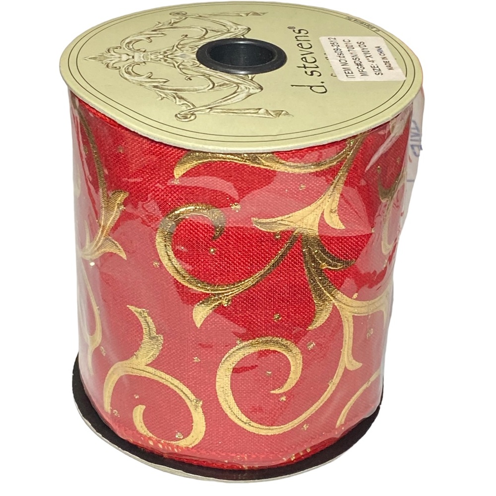 D Stevens Red & Gold Swirl Wire Ribbon holiday Wreath Christmas Tree decor